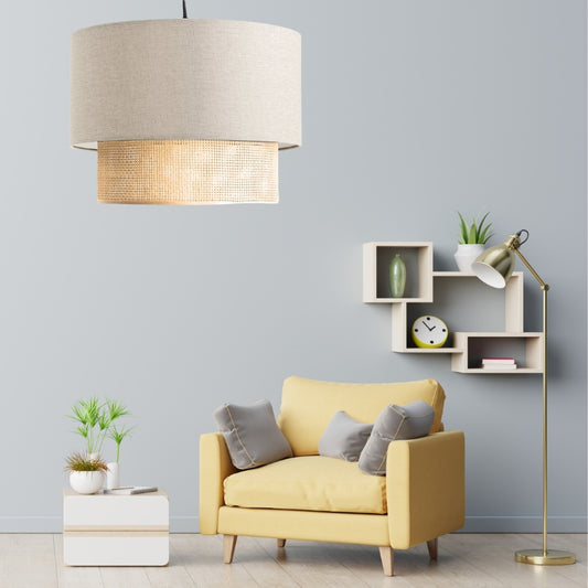 Φωτιστικό οροφής Lucifer Megapap E27 υφασμάτινο μονόφωτο χρώμα κρεμ 30x20x70εκ. - Hippiehome.gr