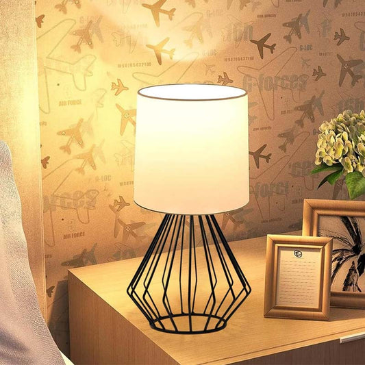 Φωτιστικό επιτραπέζιο Aldo Megapap E27 υφασμάτινο - μεταλλικό χρώμα λευκό - μαύρο Φ18x36εκ. - Hippiehome.gr