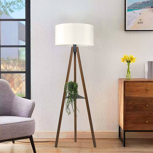 Φωτιστικό δαπέδου Thomas Megapap E27 Mdf/ύφασμα Pvc χρώμα καρυδί - κρεμ 38x38x135εκ. - Hippiehome.gr