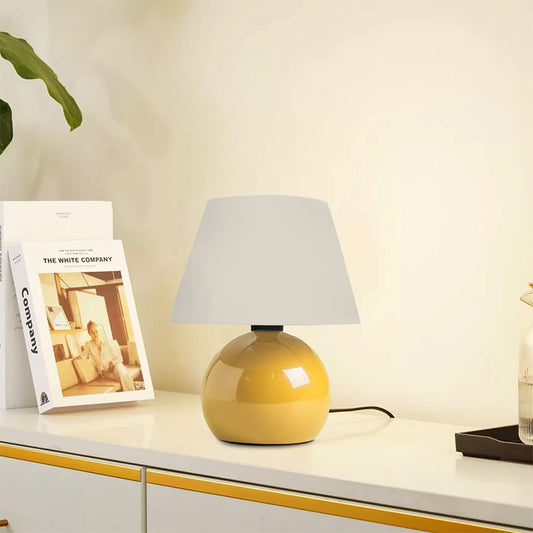 Φωτιστικό επιτραπέζιο Alaska Megapap E27 μεταλλικό - ύφασμα Pvc χρώμα κίτρινο - κρεμ Ø22x30εκ. - Hippiehome.gr