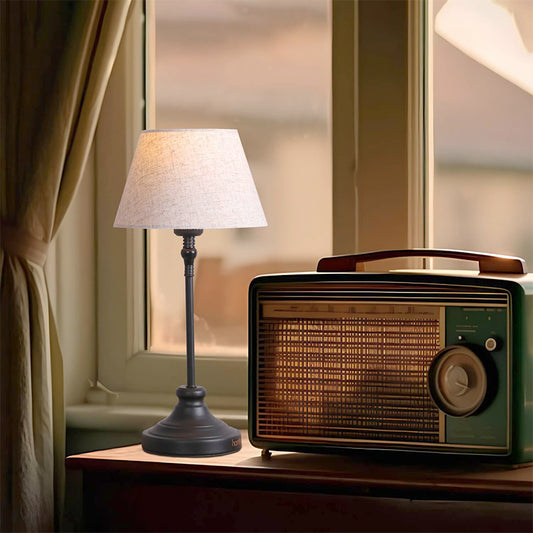 Φωτιστικό επιτραπέζιο Grace Megapap E27 μεταλλικό - ύφασμα Pvc χρώμα μαύρο - κρεμ Ø22x48εκ. - Hippiehome.gr