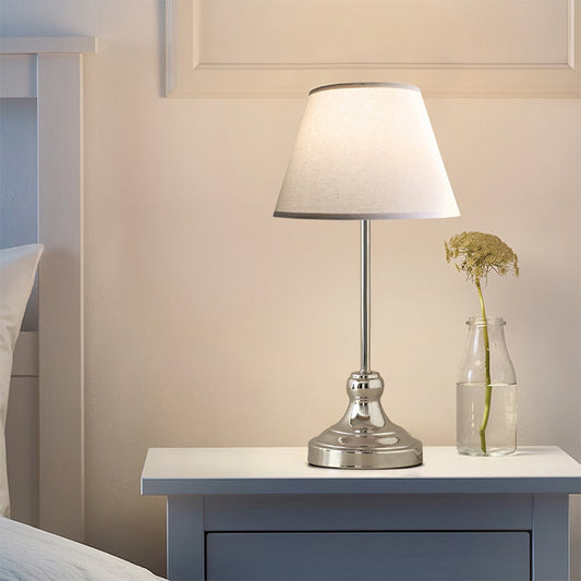 Φωτιστικό επιτραπέζιο Grace Megapap E27 μεταλλικό - ύφασμα Pvc χρώμα ασημί - κρεμ Ø22x45εκ. - Hippiehome.gr