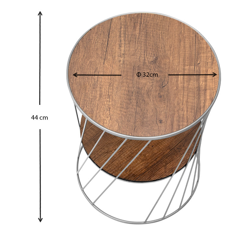 Βοηθητικό τραπεζάκι Jaspin Megapap μεταλλικό - Mdf χρώμα ασημί - καρυδί 32x32x44εκ. - Hippiehome.gr