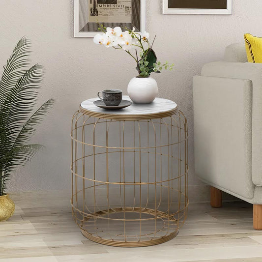 Σκαμπώ - τραπεζάκι βοηθητικό Muller Megapap μεταλλικό - Mdf χρώμα χρυσό - λευκό 35x35x47εκ. - Hippiehome.gr