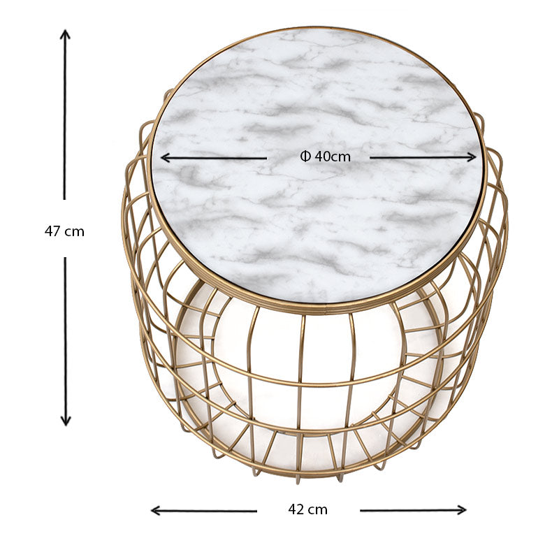 Σκαμπώ - τραπεζάκι βοηθητικό Muller Megapap μεταλλικό - Mdf χρώμα χρυσό - λευκό 35x35x47εκ. - Hippiehome.gr