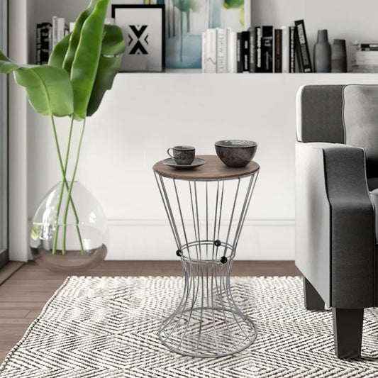 Βοηθητικό τραπεζάκι Girene Megapap μεταλλικό - Mdf χρώμα ασημί - καρυδί 32x32x58εκ. - Hippiehome.gr