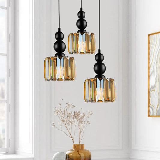 Φωτιστικό οροφής Alaba Megapap E27 μεταλλικό - γυάλινο τρίφωτο χρώμα μαύρο 40x40x95εκ. - Hippiehome.gr