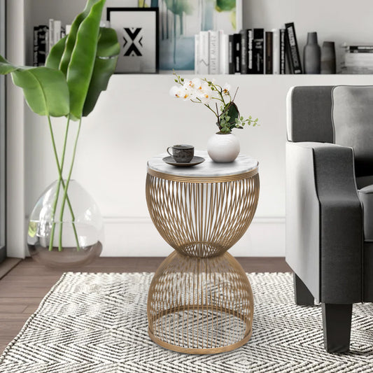 Τραπεζάκι βοηθητικό Stella Megapap μεταλλικό - Mdf χρώμα χρυσό - λευκό εφέ μαρμάρου Ø34,5x56,5εκ. - Hippiehome.gr