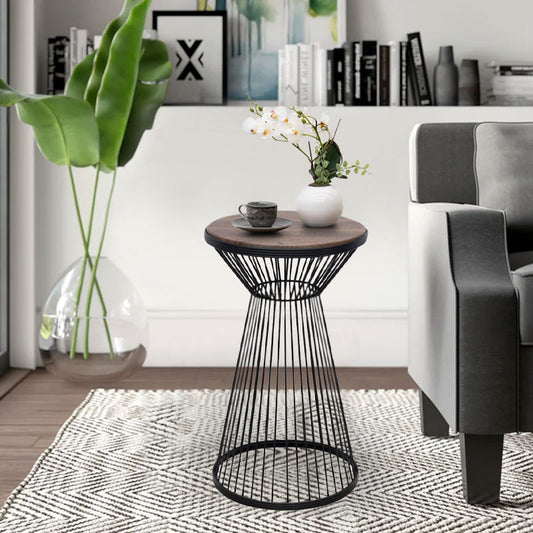 Τραπεζάκι βοηθητικό Cresta Megapap μεταλλικό - Mdf χρώμα μαύρο - καρυδί Ø34,5x58,5εκ. - Hippiehome.gr