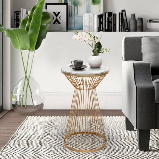 Τραπεζάκι βοηθητικό Cresta Megapap μεταλλικό - Mdf χρώμα χρυσό - λευκό εφέ μαρμάρου Ø34,5x58,5εκ. - Hippiehome.gr