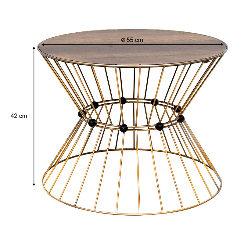 Τραπεζάκι σαλονιού Girene Megapap μεταλλικό - Mdf χρώμα χρυσό - καρυδί Ø55x42εκ. - Hippiehome.gr