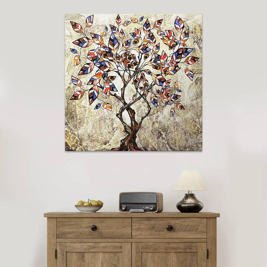 Πίνακας σε καμβά "Tree And Leaves" Megapap ψηφιακής εκτύπωσης 100x100x3εκ. - Hippiehome.gr