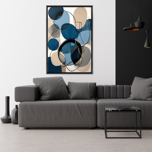 Πίνακας σε καμβά "Blue and Beige Abstract" Megapap ψηφιακής εκτύπωσης με κορνίζα χρώμα μαύρο 70x100x3εκ. - Hippiehome.gr