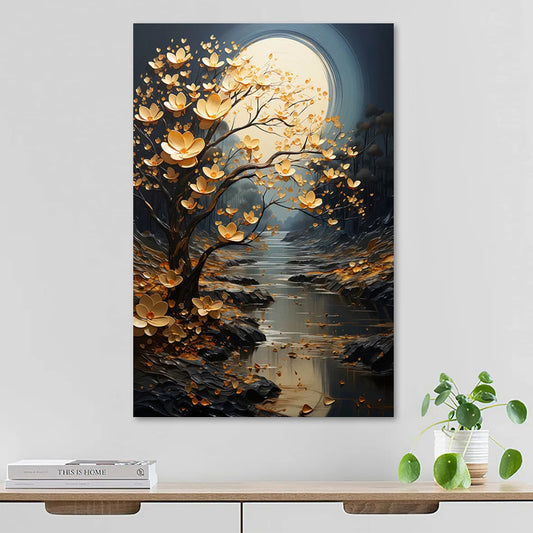 Πίνακας σε καμβά "Dance of Flowers in Moonlight" Megapap ψηφιακής εκτύπωσης 60x90x3εκ. - Hippiehome.gr