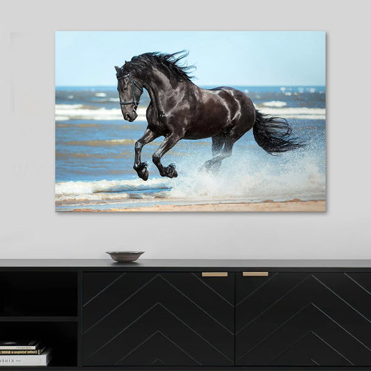 Πίνακας σε καμβά "Black Horse" Megapap ψηφιακής εκτύπωσης 100x70x3εκ. - Hippiehome.gr