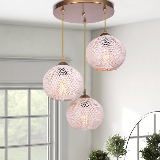 Φωτιστικό οροφής Riordan Megapap E27 μεταλλικό/σχοινί τρίφωτο σε χρυσό/μπεζ 30x30x65εκ. - Hippiehome.gr