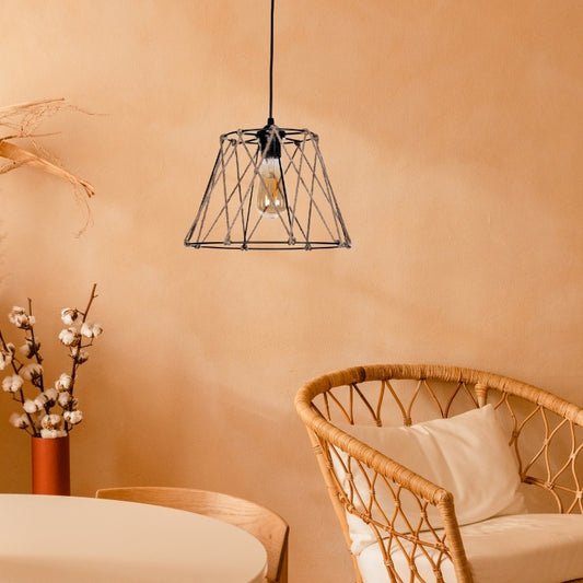 Φωτιστικό οροφής Andro Megapap E27 μεταλλικό - σχοινί μονόφωτο χρώμα μαύρο - φυσικό Ø30x70εκ. - Hippiehome.gr