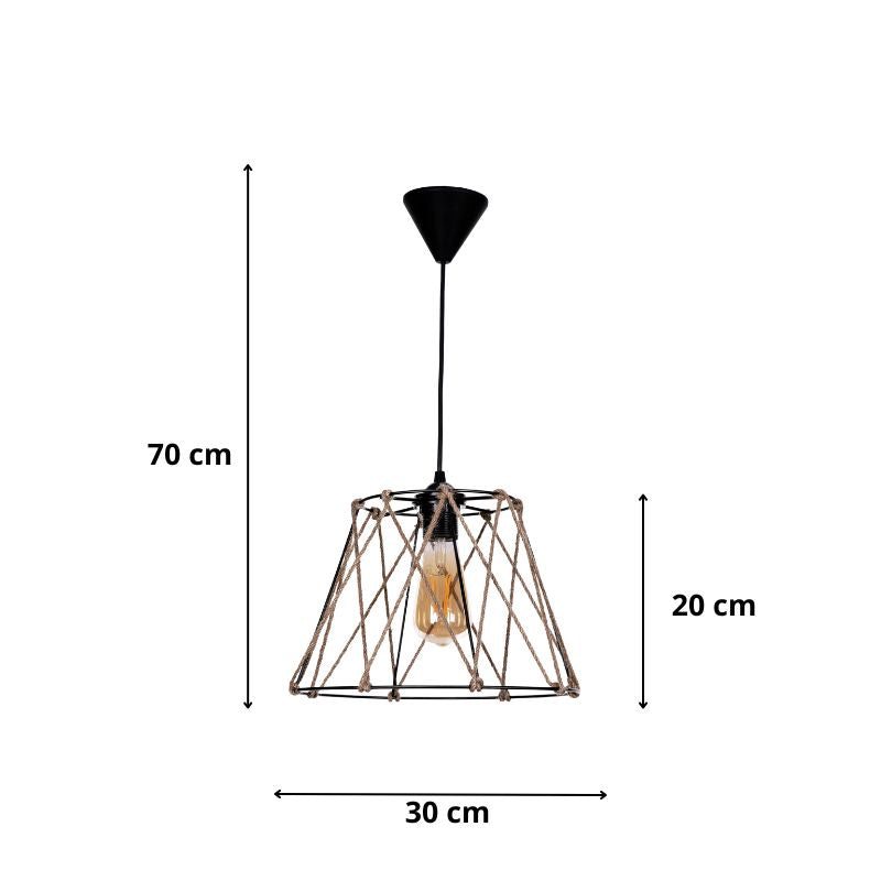Φωτιστικό οροφής Andro Megapap E27 μεταλλικό - σχοινί μονόφωτο χρώμα μαύρο - φυσικό Ø30x70εκ. - Hippiehome.gr