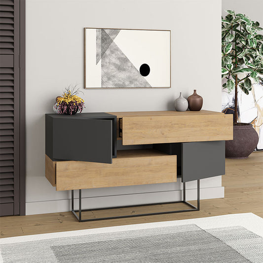 Μπουφές Eros Megapap από μελαμίνη φυσικό οξιάς - ανθρακί 145x40x82εκ. - Hippiehome.gr