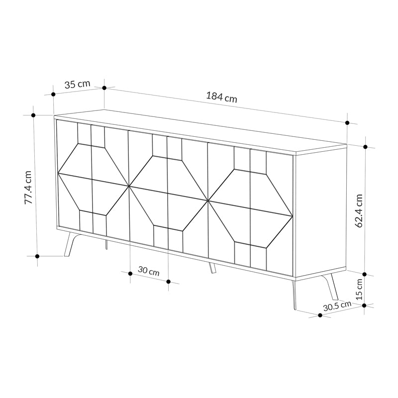 Μπουφές μελαμίνης Dune Megapap χρώμα ανθρακί 184x35x77,4εκ. - Hippiehome.gr