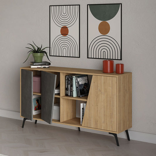 Μπουφές μελαμίνης Fiona Megapap χρώμα φυσικό οξιάς - γκρι ρετρό 150x35,6x82εκ. - Hippiehome.gr