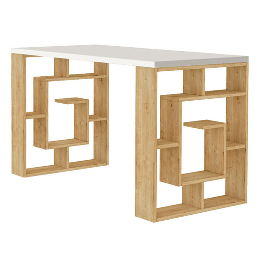 Γραφείο εργασίας Labirent Megapap από μελαμίνη χρώμα φυσικό οξιάς - λευκό 140x60x75εκ - Hippiehome.gr