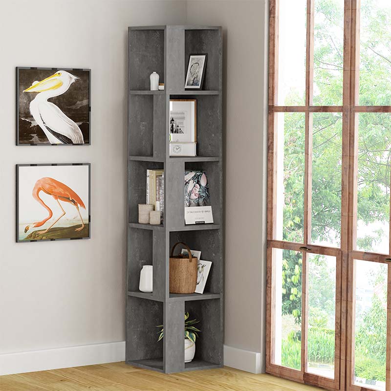 Βιβλιοθήκη γωνιακή Piano Megapap από μελαμίνη χρώμα γκρι ρετρό 31,4x31,4x158,9εκ. - Hippiehome.gr