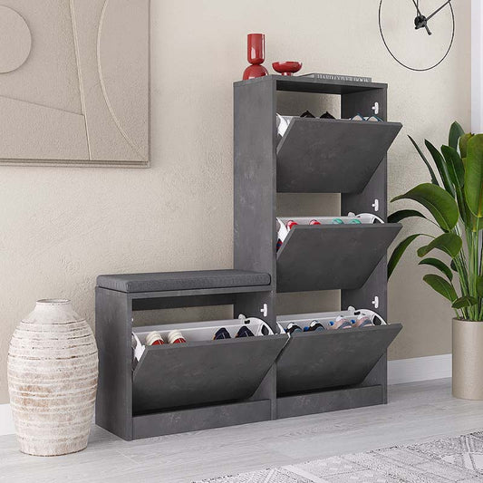 Παπουτσοθήκη μελαμίνης Dude Megapap χρώμα γκρι ρετρό 104,8x26x118,5εκ. - Hippiehome.gr