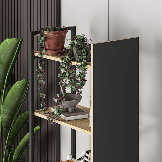 Βιβλιοθήκη Detroit Megapap χρώμα sapphire oak - silky black 58x35,2x175εκ. - Hippiehome.gr