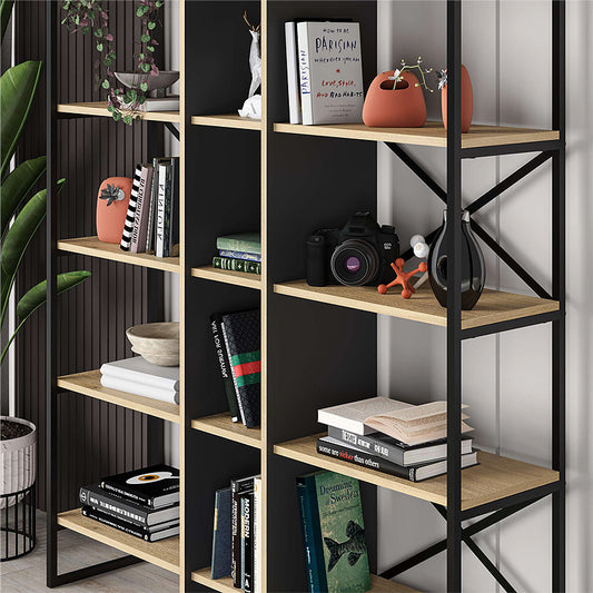 Βιβλιοθήκη Detroit Megapap χρώμα sapphire oak - silky black 143,5x35,2x175εκ. - Hippiehome.gr