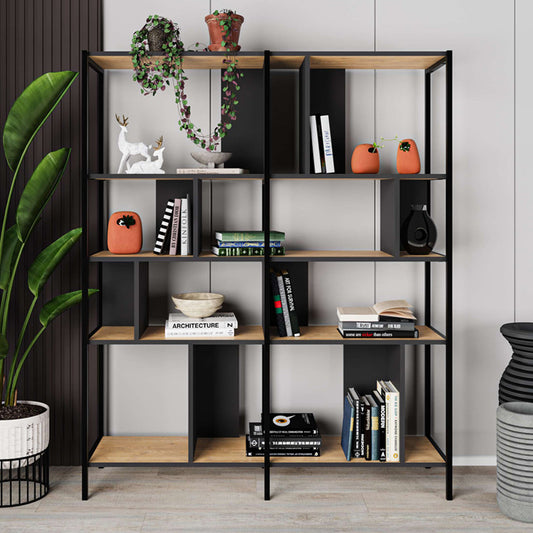 Βιβλιοθήκη Maxi Megapap χρώμα sapphire oak - silky black 144x35x175εκ. - Hippiehome.gr