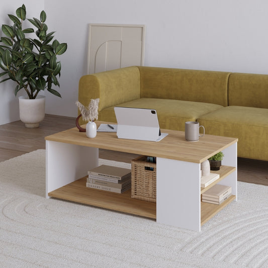 Τραπεζάκι σαλονιού Berg Megapap χρώμα φυσικό οξιάς - λευκό 110x60x40εκ. - Hippiehome.gr