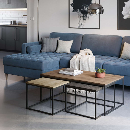 Τραπεζάκι σαλονιού σετ 3 τμχ. Camelia Megapap χρώμα ανοιχτό καρυδί - sapphire oak - καφέ 110x60x41,8εκ. - Hippiehome.gr