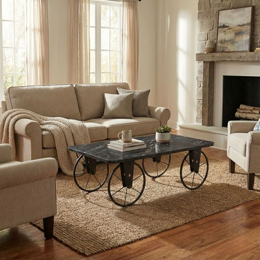 Τραπεζάκι σαλονιού Jemmy Megapap Mdf - μεταλλικό χρώμα μαύρο εφέ μαρμάρου 90x55x33εκ. - Hippiehome.gr