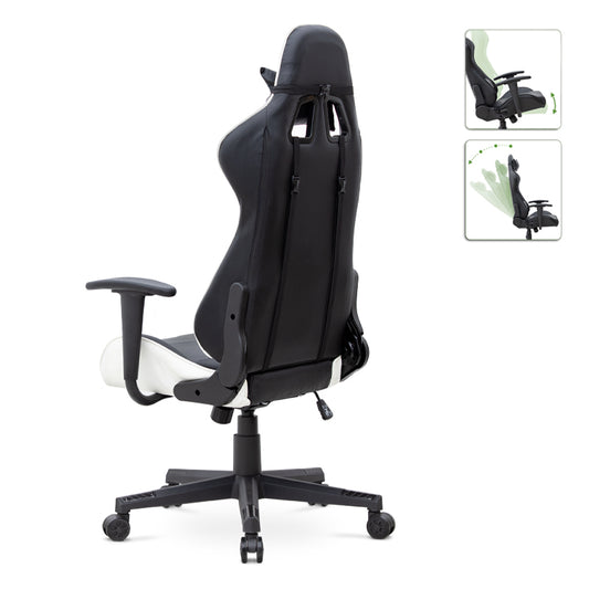 Καρέκλα γραφείου Gaming Alonso Megapap από τεχνόδερμα χρώμα λευκό - μαύρο 67x70x125/135 εκ. - Hippiehome.gr