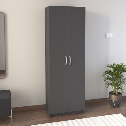 Ντουλάπα ρούχων - Παπουτσοθήκη Renso Megapap δίφυλλη χρώμα ανθρακί 59,8x37,8x178,5εκ. - Hippiehome.gr