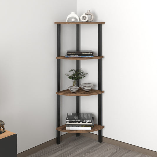 Βιβλιοθήκη γωνιακή Lela Megapap χρώμα μαύρο - καπνιστή καρυδιά 34x34x125εκ. - Hippiehome.gr