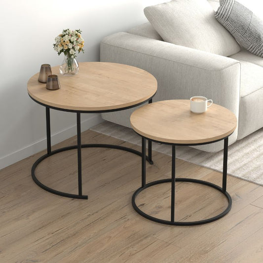 Τραπεζάκι σαλονιού σετ 2 τμχ Hilal Megapap χρώμα sapphire oak Ø66x49,5εκ. - Hippiehome.gr