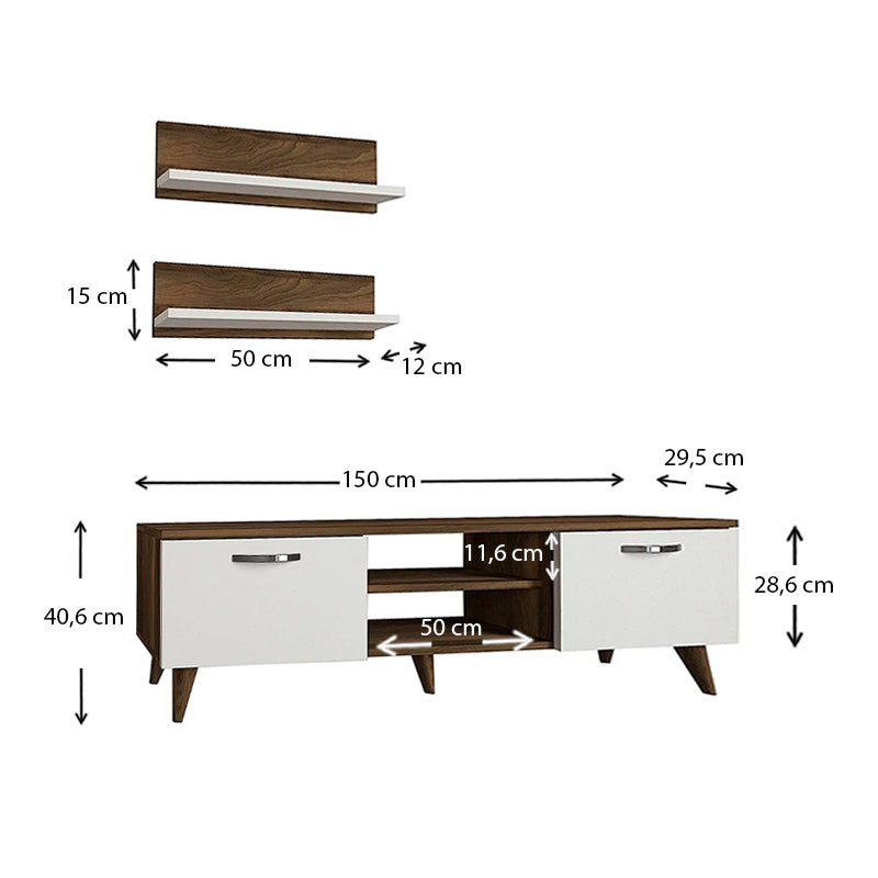 Έπιπλο τηλεόρασης Colin Megapap από μελαμίνη χρώμα λευκό - καρυδί 150x30x40,6εκ. - Hippiehome.gr