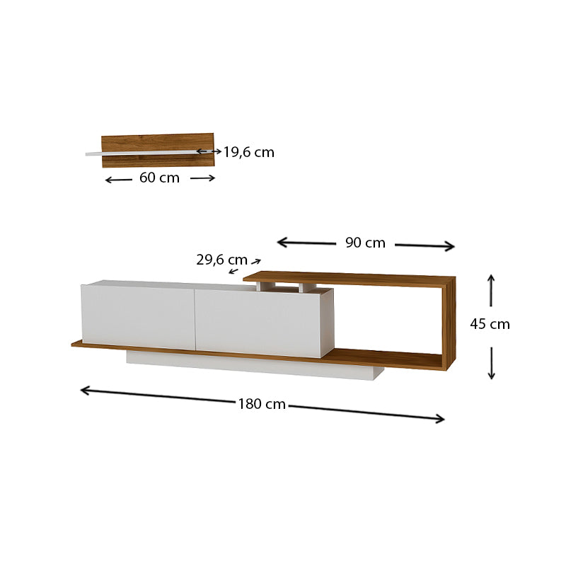 Έπιπλο τηλεόρασης Novara Megapap από μελαμίνη χρώμα λευκό - καρυδί 180x29,6x45εκ. - Hippiehome.gr