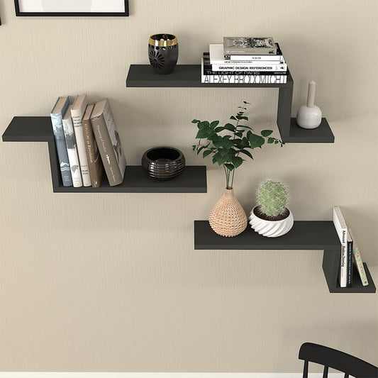 Ραφιέρα τοίχου Lowa Megapap 3 τεμαχίων χρώμα ανθρακί 57,7x14,5x18εκ. - Hippiehome.gr