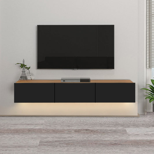 Έπιπλο τηλεόρασης επιτοίχιο Damla Megapap με LED χρώμα sapphire oak - μαύρο 180x29,5x29,5εκ. - Hippiehome.gr