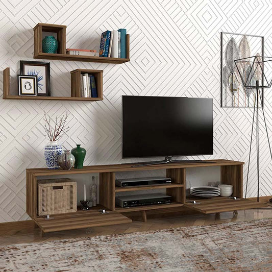 Έπιπλο τηλεόρασης Seddra Megapap από μελαμίνη χρώμα καρυδί 180x31,5x45εκ. - Hippiehome.gr