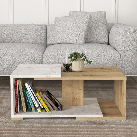 Τραπεζάκι σαλονιού Mareta Megapap χρώμα λευκό εφέ μαρμάρου - sapphire oak 81,8x50x35εκ. - Hippiehome.gr