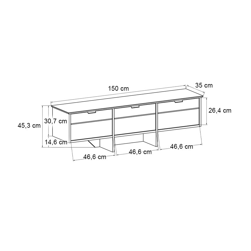 Έπιπλο τηλεόρασης Venita Megapap χρώμα sapphire oak - ανθρακί 150x35x45,3εκ. - Hippiehome.gr
