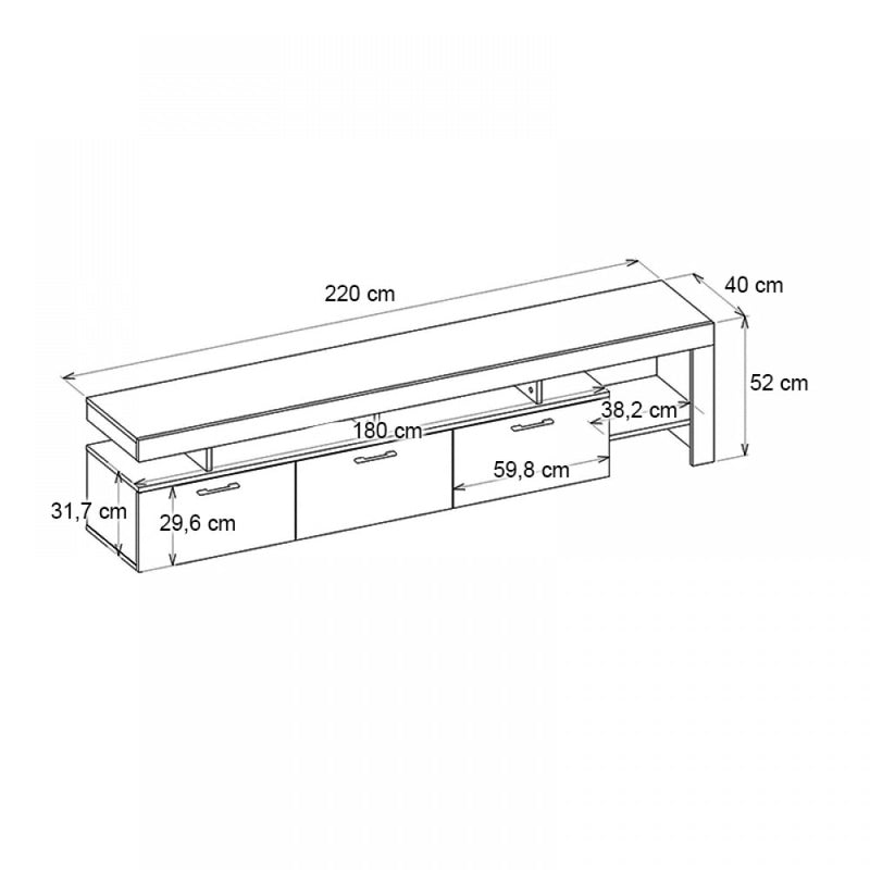 Έπιπλο τηλεόρασης Acnes Megapap χρώμα λευκό - sapphire oak 220x40x52εκ. - Hippiehome.gr