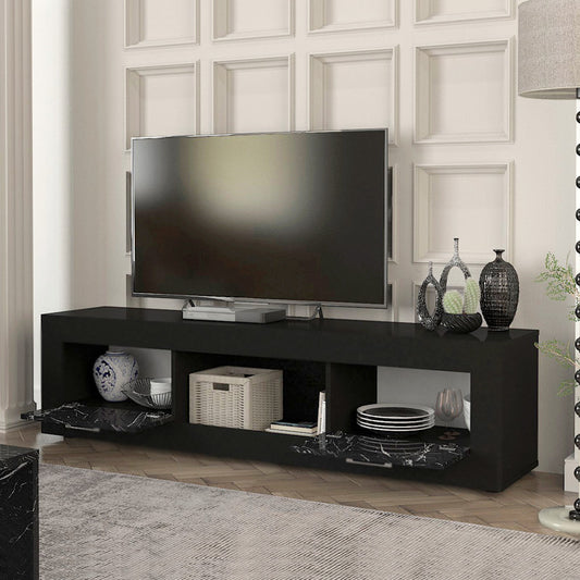 Έπιπλο τηλεόρασης Davin Megapap χρώμα μαύρο - μαύρο εφέ μαρμάρου 180x40x47εκ. - Hippiehome.gr