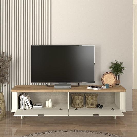 Έπιπλο τηλεόρασης Bohema Megapap χρώμα ivory - sepet oak 180x47x45,6εκ. - Hippiehome.gr