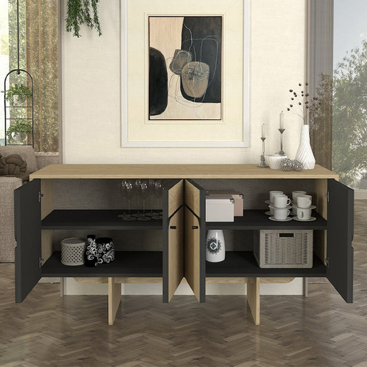 Μπουφές Lava Megapap χρώμα rota oak - ανθρακί 150x44,6x76εκ. - Hippiehome.gr