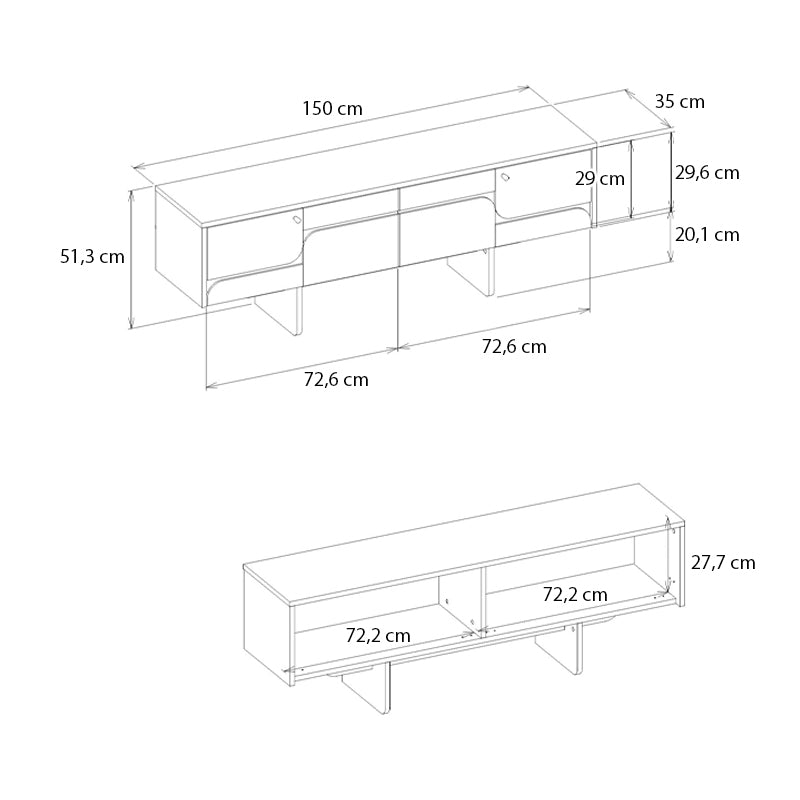 Έπιπλο τηλεόρασης Lava Megapap χρώμα rota oak - ανθρακί 150x35x51,3εκ. - Hippiehome.gr